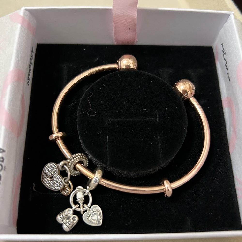Pandora Moments Open Bangle with 2 charms